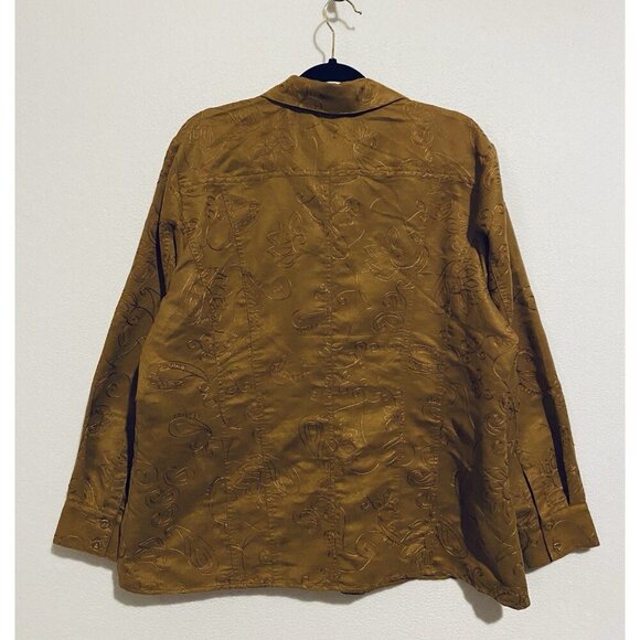 Chicos Top Womens XL Brown Faux Suede Button Up Shacket Embroidered Western Boho - Picture 3 of 6